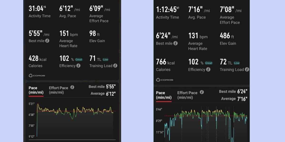 Various intensity training runs