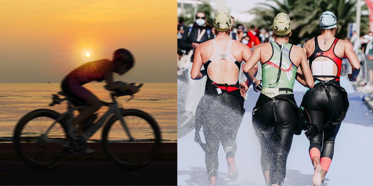 Aero bike and triathletes heading to transition
